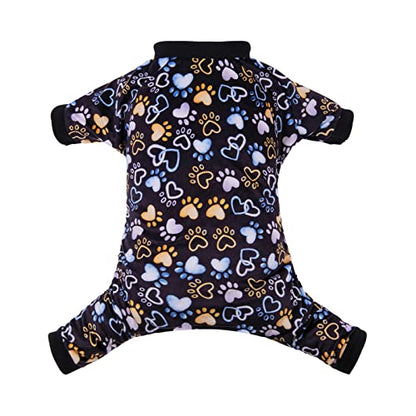 CuteBone Dog Pajamas Costumes Fleece Pet Clothes Puppy Onesie Winter Holiday Cute Cat Jammies Keep Your Pet Warm in the Cold Weather P220XS - color: A06-Footprints of Love, size: X-Small