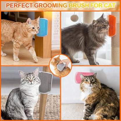 4 Pcs Cat Corner Brush, and Cat Self Grooming Brush with Mint, Corner for Cats to Scratch and Groom, Pet Wall Mounted for Stress Relief and Fur Care