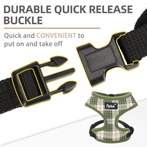 PUPTECK Soft Mesh Dog Harness and Leash Set Pet Puppy Cat Comfort Padded Vest No Pull Harnesses, Olive Green, XS - color: Olive Green, size: XS (NECK: 10", CHEST: 10"-14")
