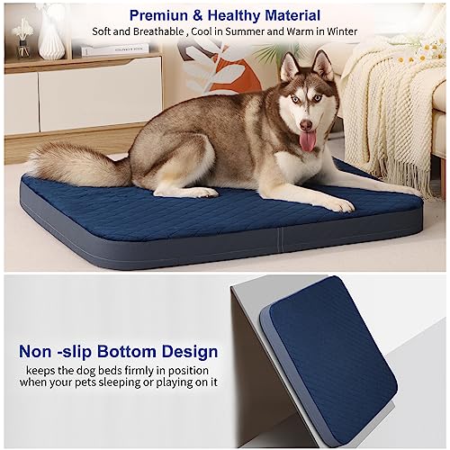 Large Dog Bed, Orthopedic Foam Big Dog Bed Mattress, 40 inch Joint Relief Pet Sleeping Beds, Non Slip Bottom with Removable Washable Cover, Dark Blue - color: Dark Blue, size: 40.0"L x 35.0"W x 3.5"Th
