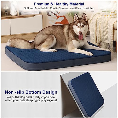 Large Dog Bed, Orthopedic Foam Big Dog Bed Mattress, 40 inch Joint Relief Pet Sleeping Beds, Non Slip Bottom with Removable Washable Cover, Dark Blue - color: Dark Blue, size: 40.0"L x 35.0"W x 3.5"Th