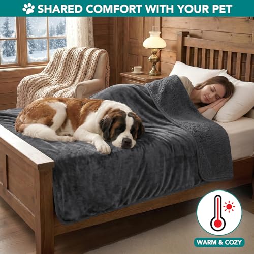 PetAmi Sherpa Fleece Waterproof CAT and Dog Blanket, Gray, Queen - color: Gray, size: Queen (90x90)