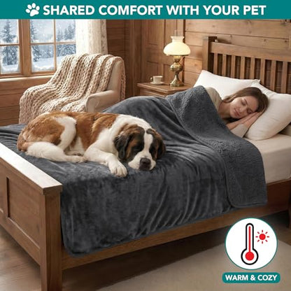 PetAmi Sherpa Fleece Waterproof CAT and Dog Blanket, Gray, Queen - color: Gray, size: Queen (90x90)