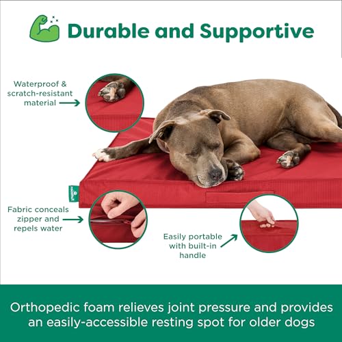 FurHaven Gridded Ripstop All-Weather Deluxe Orthopedic Mattress Pet Bed, Red, Large - color: Red, size: Large