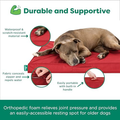 FurHaven Gridded Ripstop All-Weather Deluxe Orthopedic Mattress Pet Bed, Red, Large - color: Red, size: Large