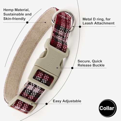 Plutus Pet Cotton Hemp Dog Collar and Leash Set, Adjustable Collar for Small, Medium, and Large Dogs, Heavy Duty and Soft on Skin, Red Plaid, XS - color: Red Plaid, size: X-Small
