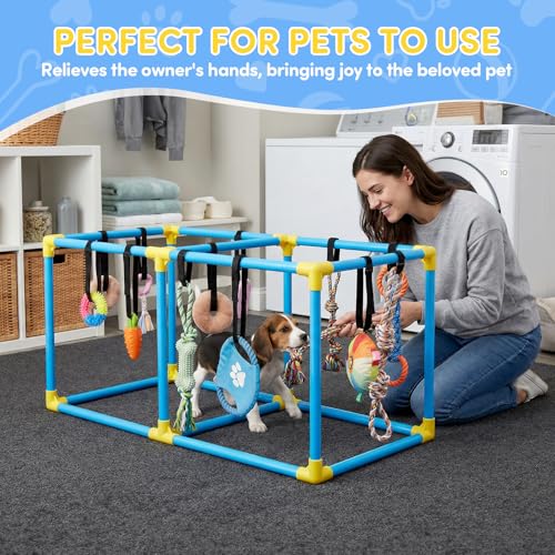 Puppy Play Gym for Small Dogs, Indoor Dog Jungle Gym Activity Center with Stable Frame, Interactive Enrichment Stand for Boredom Relief & Active Play, Includes 12 Toys to Keep Puppies Busy