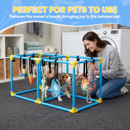 Puppy Play Gym for Small Dogs, Indoor Dog Jungle Gym Activity Center with Stable Frame, Interactive Enrichment Stand for Boredom Relief & Active Play, Includes 12 Toys to Keep Puppies Busy