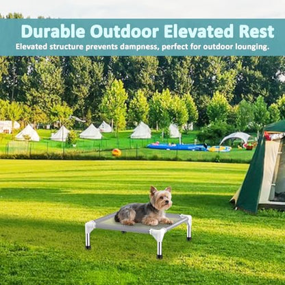Elevated Dog Bed with Teslin Cooling Fabric - Lightweight Dog Cot for Small Dogs, Waterproof & Washable Breathable Mesh, Raised Pet Bed for Indoor Outdoor Use, Anti-Slip, Easy Clean - size: S-Gray
