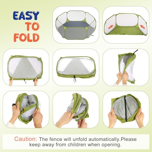 Pawaboo Small Animals Playpen with Pad, Waterproof Small Pet Cage Tent with Reusable Pad, Portable Outdoor Yard Fence for Chick/Kitten/Puppy/Guinea Pig/Rabbits/Chinchillas, Green + Grey - color: Green + Grey