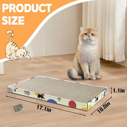 Cat Scratching Boards, 1 Pack Cat Scratch Pad With Box, Double-Sided Reversable Long Lasting Corrugate Scratchers, Refillable Scratch Pad, Cardboard Cat Scratcher for Small Medium Cat Kitten (17”x10”)