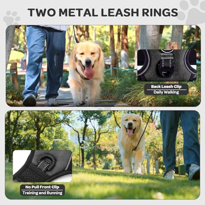 Plaid Dog Harness for Small Dogs, Reflective No Pull Adjustable Pet Vest with Front Clip, Leash, Easy Control Handle and Seat Belt, Black, S - color: Black, size: Small