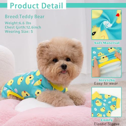 XPUDAC 4 Pieces Dog Pajamas for Small Dogs Pjs Clothes Puppy Onesies for Doggie Duck Shirts Sleeper for Pet Cats Jammies-XS - size: X-Small(Chest-12" Back-8" Neck-9")