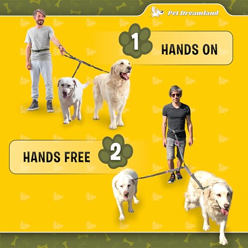 Exquisite Hands Free Dual Dog Leash for Large Dogs. Trending Waist Leash for Walking 2 Dogs No Tangle. You Will Absolutely Love This Amazing Double Dog Gear (Dark Grey & Pink) - color: Dark Grey & Pink