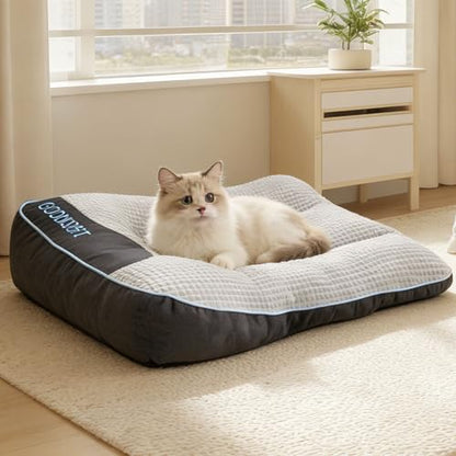 Small Dog Bed 24" x 18" for Small Dogs & Indoor Cats, Washable Calming Pet Bed with Soft Plush Cushion, Non-Slip Bottom, Cozy Puppy & Kitten Bed for Cats and Small Pets, Grey - size: S(24" L x 18" W x 7" Th)