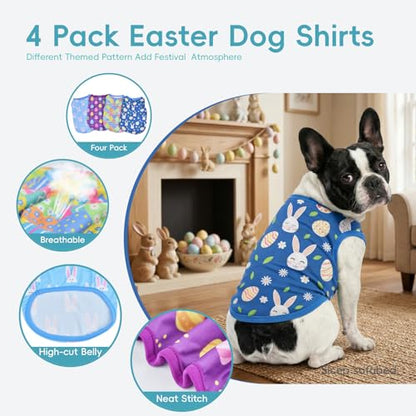 4-Pack Easter Dog Tank Tops Spring Summer Colorful Sleeveless Pet Apparel Rabbit & Easter Egg Patterns Outfits Puppy Vest for Small Medium Large Dogs S - size: Small