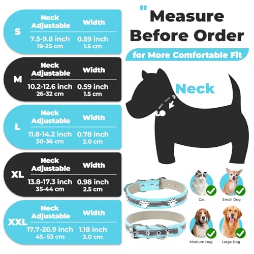 PETCARE Reflective Dog Collar with Cute Paw Rivet Studded Funny Soft PU Leather Adjustable Puppy Dog Collars for Small Medium Large Dogs Cats (Blue,Medium) - color: Blue, size: M( Neck 10.23"-12.59")