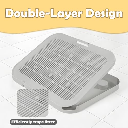 Cat Litter Mat Litter Box Mat with a Flip-top Lid,Extra Large Double-Layer Trapping Mats for Kitty,XL Cat Trapping Pad with Non-Slip Base,Durable,Waterproof,Washable,Easy to Clean (Grey) - color: Light Grey