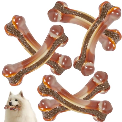 Dog Bones Chew Toys for Aggressive Chewers, 6 Pack Real Chicken Flavor,Indestructible Dog Teething Chew Toys for Large/Medium/Small Breed,Tough Toy with Durable Nylon - size: Chicken Flavor 6 PCS, style: Contemporary