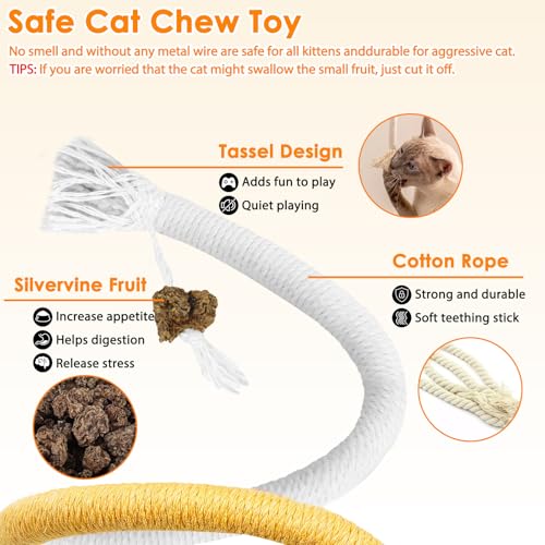 Silvervine Sticks for Cats & Cat Chew Rope - 8Pcs Natural Cat Chew Toy Teeth Cleaning for Bored Indoor Adult Cats, Matatabi Dental Care Kitten Treat Teething Toys, Silver Vine Cat Chew Stick - style: Cat Toys Silvervine Ropes