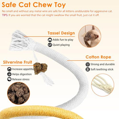 Silvervine Sticks for Cats & Cat Chew Rope - 8Pcs Natural Cat Chew Toy Teeth Cleaning for Bored Indoor Adult Cats, Matatabi Dental Care Kitten Treat Teething Toys, Silver Vine Cat Chew Stick - style: Cat Toys Silvervine Ropes