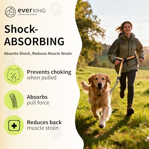 ‌EVERKING 6ft Hands-Free Dog Leash - 6-in-1 Adjustable with 360° Rotating Buckle, Night Reflective & Shock Absorbing for Large/Small Dogs (Up to 120lbs) (Golden) - color: Golden