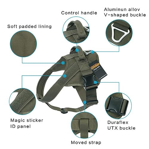 EXCELLENT ELITE SPANKER Tactical Dog Harness Patrol Harness Service Dog Vest Military Dog Vest Working Dog Vest with Handle(Ranger Green-L) - color: Ranger Green, size: L-(27.5 - 35.5")