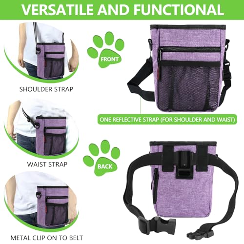 kissleaf Dog Treat Pouches for Pet Training with Magnetic Closure Treat Pouches for Pet Training,Large Dog Treat Training Pouch and Dog Clicker,Training Treat Pouch Built-In Poop Bag Dispenser-Purple. - color: Purple