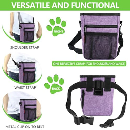 kissleaf Dog Treat Pouches for Pet Training with Magnetic Closure Treat Pouches for Pet Training,Large Dog Treat Training Pouch and Dog Clicker,Training Treat Pouch Built-In Poop Bag Dispenser-Purple. - color: Purple