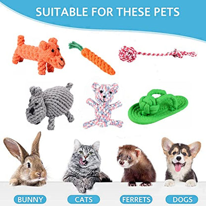 6 Pack Ferret Rope Chew Toys Durable Knotted Rope Tug Perfect for Teething Mammals Cotton Claws Grinding Toys Interactive Dog Cat Toy Set