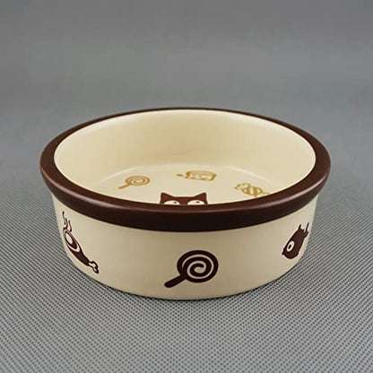 TTCAT Ceramic Cat Food Bowl,Cute Cartoon Pattern,Basic Bowl, Small Pet Feeding Dishes for Cat, Kitten, Small Dog, Dishwasher Safe… - color: Round bowl