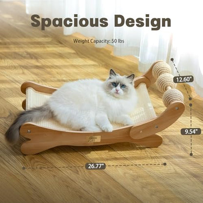 Cat Scratcher with Sisal Ball, Durable Cat Beds with Hammock for Indoor Cats, 3 in 1 Modern Cat Scratch Pad Lounger & Sleep & Scratch, Furniture Protector, Sisal Mat & 3 Play Balls - size: Large