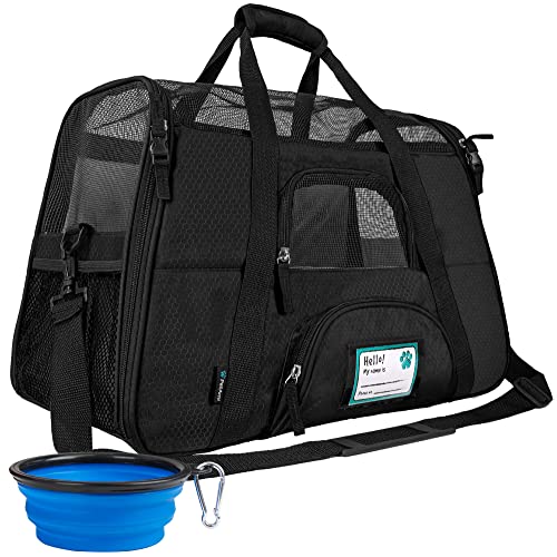 PetAmi Airline Approved Pet Carrier for Cats & Small Dogs, Soft Sided TSA Travel Carrier Bag with Sherpa Bed, Breathable Mesh Ventilation, Collapsible Bowl, Fits Under Seat, Up to 18 lbs, Small Black - color: Black, size: Small - 17"L x 10.2"W x 11.2"H