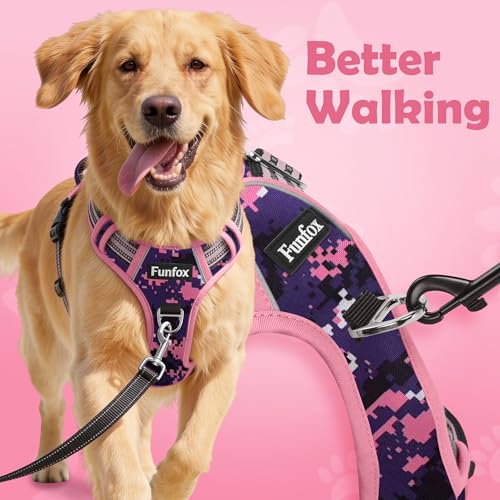 Funfox Dog Harness No Pull, Adjustable Pet Vest Harness, Super Soft Material with Vertical Handle Easy Control, Reflective Night Walking, 2 Leash Clips for Small Sized Dogs, Mosaic Pink, S - color: Mosaic Pink, size: Small