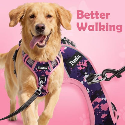 Funfox Dog Harness No Pull, Adjustable Pet Vest Harness, Super Soft Material with Vertical Handle Easy Control, Reflective Night Walking, 2 Leash Clips for Small Sized Dogs, Mosaic Pink, S - color: Mosaic Pink, size: Small