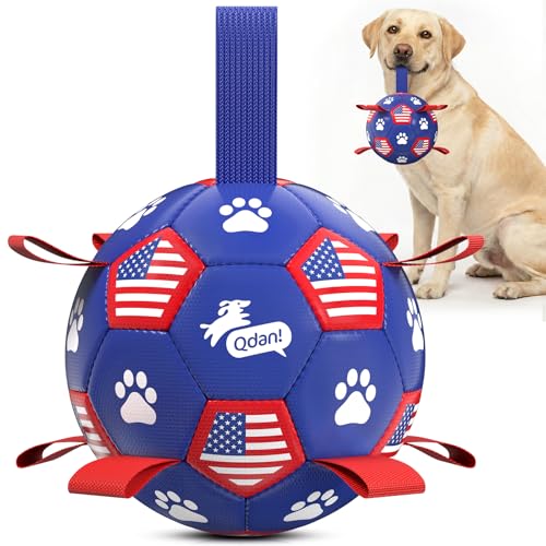 QDAN Dog Toys Soccer Ball with Straps, Durable Balls for Large Dogs, Beach Pool Dog Water Toy, Puppy Dog Birthday Gifts (8 Inch) - color: Flag, size: 8 Inch