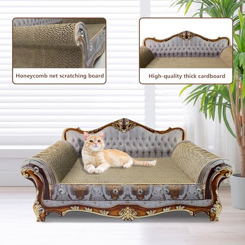 Luxury Cardboard Cat Scratcher Sofa Bed, Couch Shaped Cat Scratching Board, Scratch Lounge with Catnip, Scratcher for Indoor Cats Kittens Kitties Grey - color: Retro Baroque