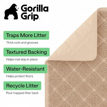 GORILLA GRIP Cat Litter Box Mat, Cushioned Coil Mesh Litter Trapping Mats, Scatter Control Supplies for Less Mess, Phthalate Free, Ultra Deep Catch Grooves, Rinse or Vacuum to Clean, 30x20 Beige - color: Beige, style: Medium (30" x 20")
