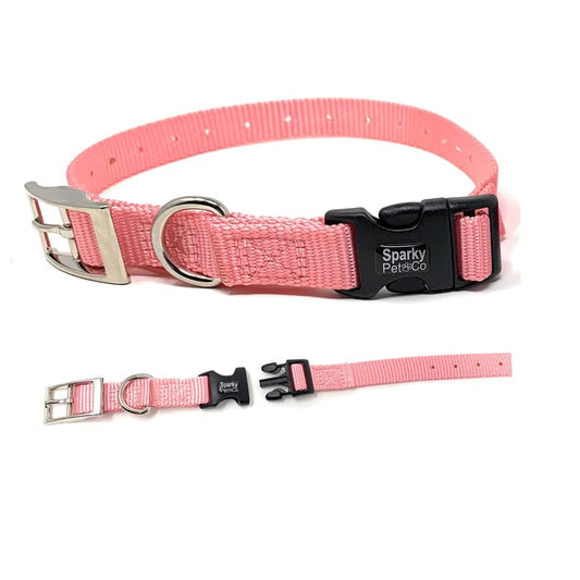 Sparky Pet Co - ECollar Replacement Strap - Easy Release Double Buckle Dog Collar - Rugged Nylon - Adjustable - D Ring - Quick Release Metal Clasp - for Invisible Fence Systems - 1" x 28" - Light Pink - color: Light Pink, size: 1" Wide