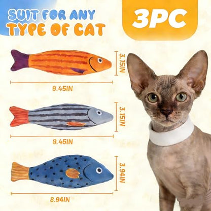 3 Pack Catnip Toys,Interactive Cat Kitten Teething Chew Kicker Toys Natural Catnip Cotton Fish Shape Toys for Bored,Exercise,Anxiety Relief - color: Blue,Orange,Grey