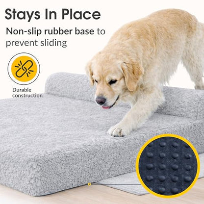 KOPEKS Orthopedic Memory Foam Dog Bed 7" Inch Thick Extra Large Dog Bed with Pillow Fluffy Grey 50"x34"x10" Includes Waterproof Liner & Durable Removable Cover with Smart Design - color: Grey - Fluffy