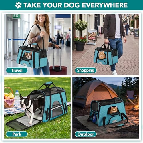 PetAmi Airline Approved Pet Carrier for Cats & Small Dogs, Soft Sided TSA Travel Carrier Bag Sherpa Bed, Breathable Mesh Ventilation, Collapsible Bowl, Fit Under Seat, Up to 18 lbs, Small Heather Blue - color: Heather Blue, size: Small - 17"L x 10.2"W x 1