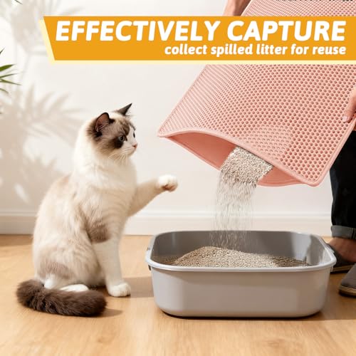 Pieviev Cat Litter Mat Double Layer Waterproof Urine Proof Trapping Mat 1 Pack (Red, 30x24 Inch (Pack of 1)) - color: Coral Red