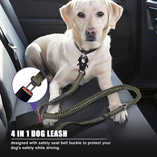 Raipult Tactical Dog Leash Heavy Duty, 4-6FT Shock Absorbing Bungee Leash with Quick Release Clip& 2 Handles, No Pull Waking Lead with Car Seatbelt for Medium Large Dogs that Pull,Green - color: Ranger Green