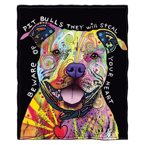 Dawhud Direct 75x90-Inch Pit Bull Fleece Blanket - Dean Russo Pitbull Throw Blanket for Adults and Kids - Soft and Cozy for Bed, Couch, or Travel - Thoughtful Gifts for Women and Dog Lovers - color: Dean Russo Beware of Pit Bulls They Will Steal Your Hear