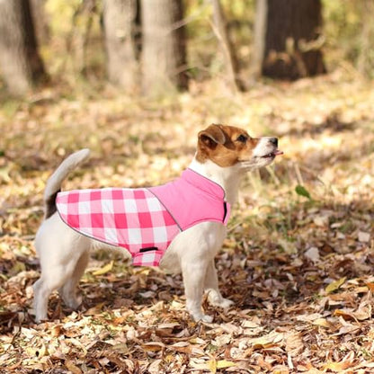 Geyecete Dog Winter Coat,Reversible Dog Coat Water Resistant British Style Plaid Dog Winter Coats Leash Hole Soft Basic Warm Dog Coat Jacket-Pink-M, Medium - color: Pink, size: Medium