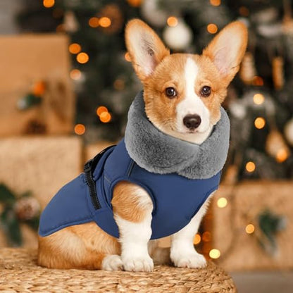 Dog Coat Small, Windproof Dog Jacket with Warm Fleece Lining, Thickened Collar Dogs Winter Coat, Adjustable Reflective Pet Coats for Cold Weather (Navy Blue, Small) - color: Navy Blue, size: Small