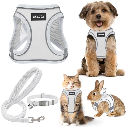 Small Pet Harness Collar and Leash Set, Step in No Chock No Pull Linen Fabric Soft Mesh Dog Vest Harnesses Reflective for Dogs Puppy Cats Kitten Rabbit (White, XXS) - color: White, size: XXS