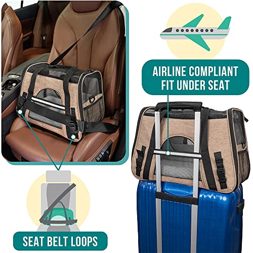PetAmi Airline Approved Pet Carrier for Cats & Small Dogs, Soft Sided TSA Travel Carrier Bag with Sherpa Bed, Breathable Mesh Ventilation, Collapsible Bowl, Up to 18 lbs, Small Heather Taupe - color: Heather Taupe, size: Small - 17"L x 10.2"W x 11.2"H