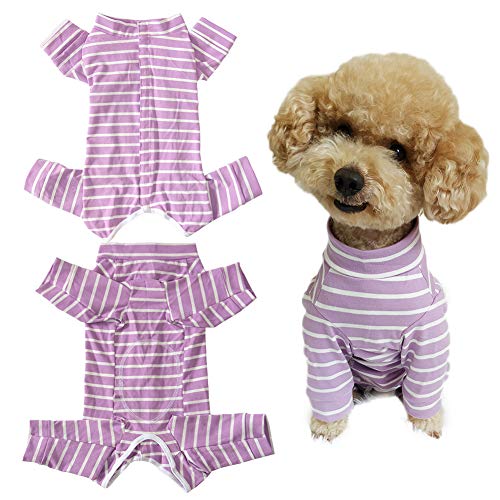 Dog’s Recovery Suit Post Surgery Shirt for Puppy, Full Coverage Dog's Bodysuit Wound Protective Surgical Clothes for Small and Medium Pets (Purple White Stripe-m) - color: purple white stripe, size: M